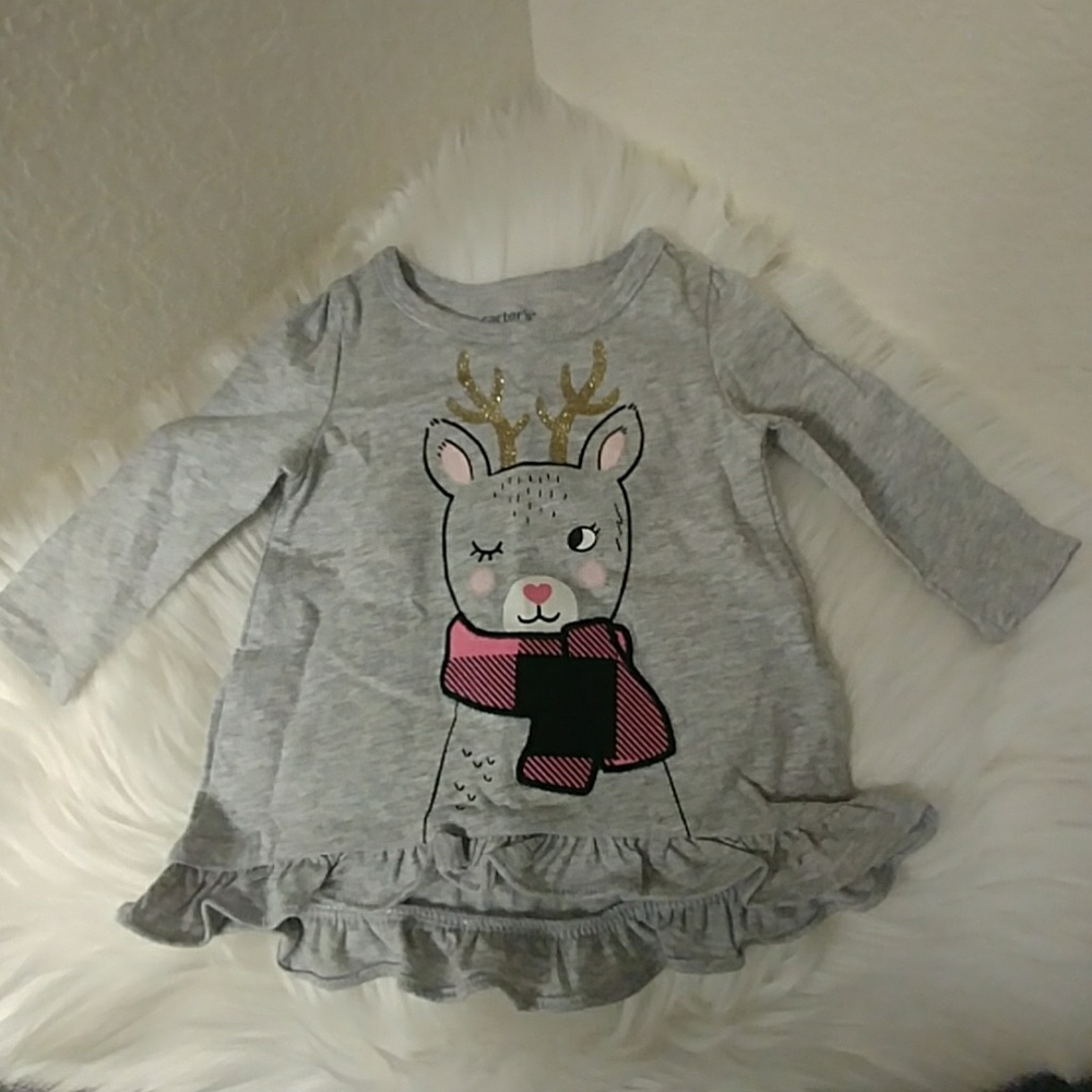 Carter's Reindeer L/S Glitter Top-3Month